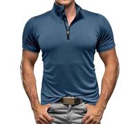 Chemise à col montant et manches courtes extensible à séchage rapide pour homme, noir foncé, XXL