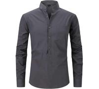 Chemise à Col Montant pour Hommes - Classique Hommes à Manches Longues Haut Décontracté Pull Couleur Unie Coton Toutes Saisons Chemise D’Affaires Doublée Simple Poche Maria, Dary Gray, XS