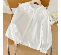 Chemise à col Peter Pan à manches longues en tissé unicolore pour sport/décontracté pour fille ado 8Y,9Y,10Y,11Y,12YUnicoloreTissu tissé