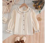 Chemise à col Peter Pan à manches longues et fine pour les adolescentes, style universitaire, automne 6Y,8Y,9Y,10Y,12YPlantesMélange coton