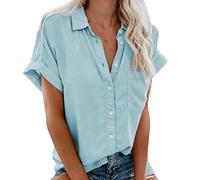 Chemise à Col Revers à Manches Courtes Et Décontractée pour Femme Tee Shirt De Sport Court Couleur Confortabletunique Chemisier Hauts Casual Blouse Chic Et élégant Grande Taille
