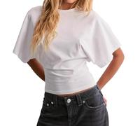 Chemise à col Rond Taille serrée pour Femme T - Shirt à col Rond Outside en Coton T - Shirt Basique Couleur Unie Top de Sport (Blanc,TP)