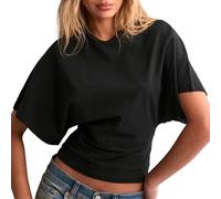 Chemise à col Rond Taille serrée pour Femme T - Shirt à col Rond Outside en Coton T - Shirt Basique Couleur Unie Top de Sport (Noir,TP)