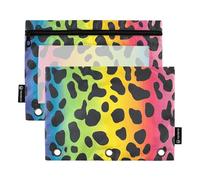 Chemise à crayons avec fenêtre transparente Chic Rainbow Leopard Print Grande trousse zippée avec œillets renforcés par fermeture éclair 3 anneaux pour ranger fournitures scolaires et enseignants