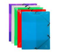 Chemise à élastique 3 rabats plastique Exacompta Crystal Colours 24 x 32 cm dos 3,5 cm coloris assortis