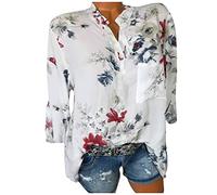 Chemise à Fleurs Femme Manches Longues, Blouse Femme Col Mao-Tee Shirt Button Grande Taille de Poche Haut Décontractés de Mode Classique Tops de Plage Casual Slim Fit Tunique Simplicité