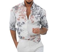 Chemise à imprimé floral pour homme, chemise hawaïenne décontractée boutonnée à manches longues à motifs pour la plage, les vacances, les fêtes, chemises florales fantaisie, coupe droite, chemise de