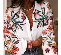 Chemise à imprimé numérique pour femmes, printemps/été. Cardigan décontracté élégant et ample à manches longues avec col à revers. Vêtement de tous les jours de luxe, polyvalent pour le travail et les