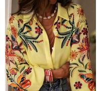 Chemise à imprimé numérique pour femmes, printemps/été. Cardigan décontracté élégant et ample à manches longues avec col à revers. Vêtement de dessus de luxe polyvalent pour le travail et les vacances