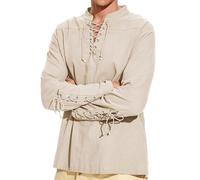 Chemise à lacets en coton et lin pour homme - Style Renaissance médiévale vintage - Steampunk - Ghillie écossaise - Tenue gothique victorienne, kaki, XXL