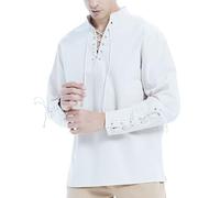 Chemise à lacets en coton et lin pour homme - Style Renaissance médiévale vintage - Steampunk - Ghillie écossaise - Tenue gothique victorienne, blanc, XXL