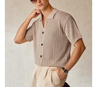 Chemise à mailles ajourées avec boutons devant pour hommes, idéale pour les vacances d'été L,M,S,XLUnicoloreTricots