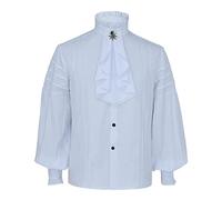 Chemise à manches bouffantes à volants pour homme - Vintage - Chemise de pirate médiévale - Chemise à volants - Chemise steampunk - Col montant - T-shirt à manches longues - Costume de cosplay