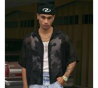 Chemise à manches courtes à col imprimé floral, coupe ample et raccourcie pour hommes L,M,S,XL,XXLTie dyeTissu tissé