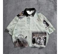 Chemise à manches courtes ample et coupée droite avec imprimé de motif de noblesse d'Europe occidentale, chemise de mode décontractée, cadeau pour les amis L,M,S,XL,XS,XXLPortrait,Lettres,PlantesTissu