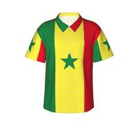 Chemise à manches courtes avec drapeau du Sénégal pour homme - Couleur boutonnée - Pour la plage, les vacances tropicales, noir, Taille M