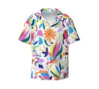 Chemise à manches courtes avec imprimé d'animaux Otomi mexicains pour homme, chemise décontractée boutonnée pour la plage, l'été, le mariage, Noir , XXL