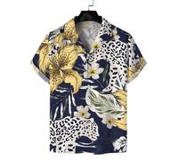 Chemise à Manches Courtes avec Imprimé Fleurs Léopard - INSFITY - Homme - Loose - Bleu marine M