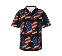 Chemise à manches courtes avec motif aigle américain et drapeau pour homme, parfaite pour la plage et les voyages, Noir , XXL
