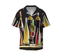 Chemise à manches courtes avec verres à cocktail et bouteilles de vin pour homme - Chemise de plage boutonnée - Tropical Holiday, noir, Taille S