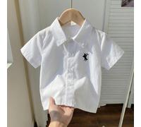 Chemise à manches courtes blanche pour bébé/tout-petit garçon avec col imprimé de chevalier, chemise blanche classique, polyvalente, hauts pour bébé/tout-petit, chemises pour bébé/tout-petit, vêtement