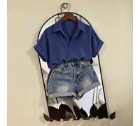 Chemise à manches courtes chauve-souris, couleur unie, décontractée, modeste et polyvalente, bleu marine, pour brunch, vacances et été L,M,S,XL,XSUnicoloreTissu tissé