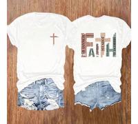 Chemise à manches courtes chrétienne vintage avec versets bibliques, chemise casual, t-shirt rétro avec imprimé croix de la foi, t-shirt col rond avec graphique "Pray Mom", t-shirts graphiques femmes 