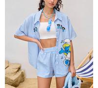 Chemise à manches courtes décontractée pour femmes, imprimé de rayures bleues et de dessins animés. Idéale pour l'été, les vacances au bord de , les concerts, les festivals rave L,M,S,XL,XS,XXL,XXS,XX