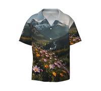 Chemise à manches courtes d'inspiration hawaïenne, haut imprimé où les fleurs de montagne fleurissent (S-4XL), noir, Taille 4XL