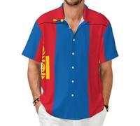 Chemise à manches courtes drapeau mongol - Haut d'été décontracté boutonné, Noir/blanc, 7X-Large-8X-Large