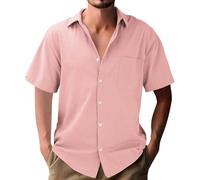 Chemise à manches courtes en coton et lin pour homme, chemisier boutonné sans rétrécissement, chemise de travail pour homme, chemise de travail à revers, chemise unie, coupe régulière, chemises d'été