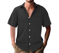 Chemise à manches courtes en coton et lin pour homme, sans rétrécissement, boutonnée, chemise à revers solide, chemise de travail légère pour homme, chemises de plage légères avec poche, coupe droite,