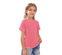 Chemise à manches courtes en coton pour filles, unie, col rond, basique, haut pour enfants, style préparatoire, pour l'école, pour l'athlétisme, tee-shirts décontractés, chemise légère, douce, blouse