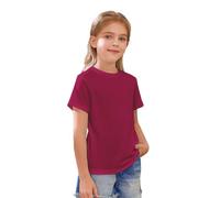 Chemise à manches courtes en coton pour filles, unie, col rond, basique, haut pour enfants, style préparatoire, pour l’école, pour l’athlétisme, tee-shirts décontractés, chemise légère, douce, blouse