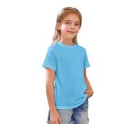 Chemise à manches courtes en coton pour filles, unie, col rond, basique, haut pour enfants, style préparatoire, pour l'école, pour l'athlétisme, tee-shirts décontractés, chemise légère, douce, blouse