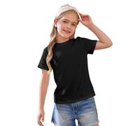 Chemise à manches courtes en coton pour filles, unie, col rond, basique, haut pour enfants, style préparatoire, pour l’école, pour l’athlétisme, tee-shirts décontractés, chemise légère, douce, blouse