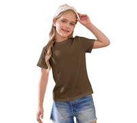 Chemise à manches courtes en coton pour filles, unie, col rond, basique, haut pour enfants, style préparatoire, pour l'école, pour l'athlétisme, tee-shirts décontractés, chemise légère, douce, blouse