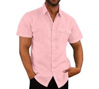 Chemise à Manches Courtes en Lin et Coton pour Homme Bouton Manchette Décontracté Chemises Grande Taille Ample Chemisier Hommes Top de Plage Classique Chemisier Respirant Haut Tops Shirt Pas Cher