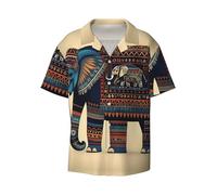 Chemise à manches courtes et col cubain imprimé éléphant aztèque, mélange de chemises décontractées et de plage pour homme, Noir , XL