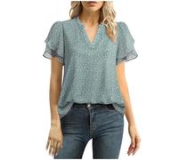 Chemise à Manches Courtes Femme Imprimé Fleuri Chemisier Chic et Élégant T-Shirts en Mousseline De Soie Grande Taille Col V Blouse Décontracté Tunique Baggy Tops Doux et Confortables