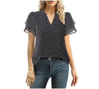 Chemise à Manches Courtes Femme Imprimé Fleuri Chemisier Chic et Élégant T-Shirts en Mousseline De Soie Grande Taille Col V Blouse Décontracté Tunique Baggy Tops Doux et Confortables