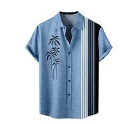 Chemise à Manches Courtes Hommes Été Grande Taille Shirt Fleurs Chic Original Chemise avec Poche Décontractée Chemisette Homme Chemise Henley Shirt Grande Taille (Y-1-Sky Blue, L)
