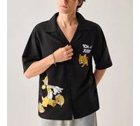 Chemise à manches courtes imprimée avec Jerry curieux et Tom somnambule, style décontracté et simple pour hommes L,M,XL,XXL,XXXLCartoonÉtoffe
