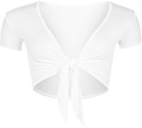 Chemise à manches courtes ouverte sur le devant pour femme Uni, blanc, 36-38