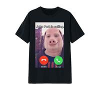 Chemise à manches courtes pour femme - Col rond - Pull amusant - Sweatshirt ludique - John Pork is Calling - Doux et confortable - Décontracté - Coupe ajustée - Personnalité - Veste de survêtement