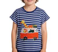 Chemise à manches courtes pour garçon avec broderie décorative comme haut décontracté à col rond dans un t-shirt confortable de qualité, bleu, 3-4 ans
