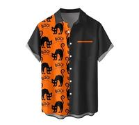 Chemise à manches courtes pour homme avec motif cardigan d'Halloween pour occasions festives, loisirs, tissu doux avec imprimé chat, Noir , M