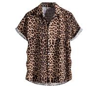 Chemise à manches courtes pour homme avec motif léopard - Chemise décontractée avec imprimé animal intégral et col à revers - Chemise de fête attrayante pour l'été et les vacances, Style D01 Marron, M