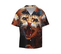 Chemise à manches courtes pour homme avec tête de chat ouverte - Chemise boutonnée décontractée - Disponible en tailles S à 4XL, noir, Taille 3XL