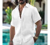 Chemise à manches courtes pour homme, couleur unie, col décontracté, pour vacances, villégiature, coupe droite, tissu extensible (blanc, XXXL)